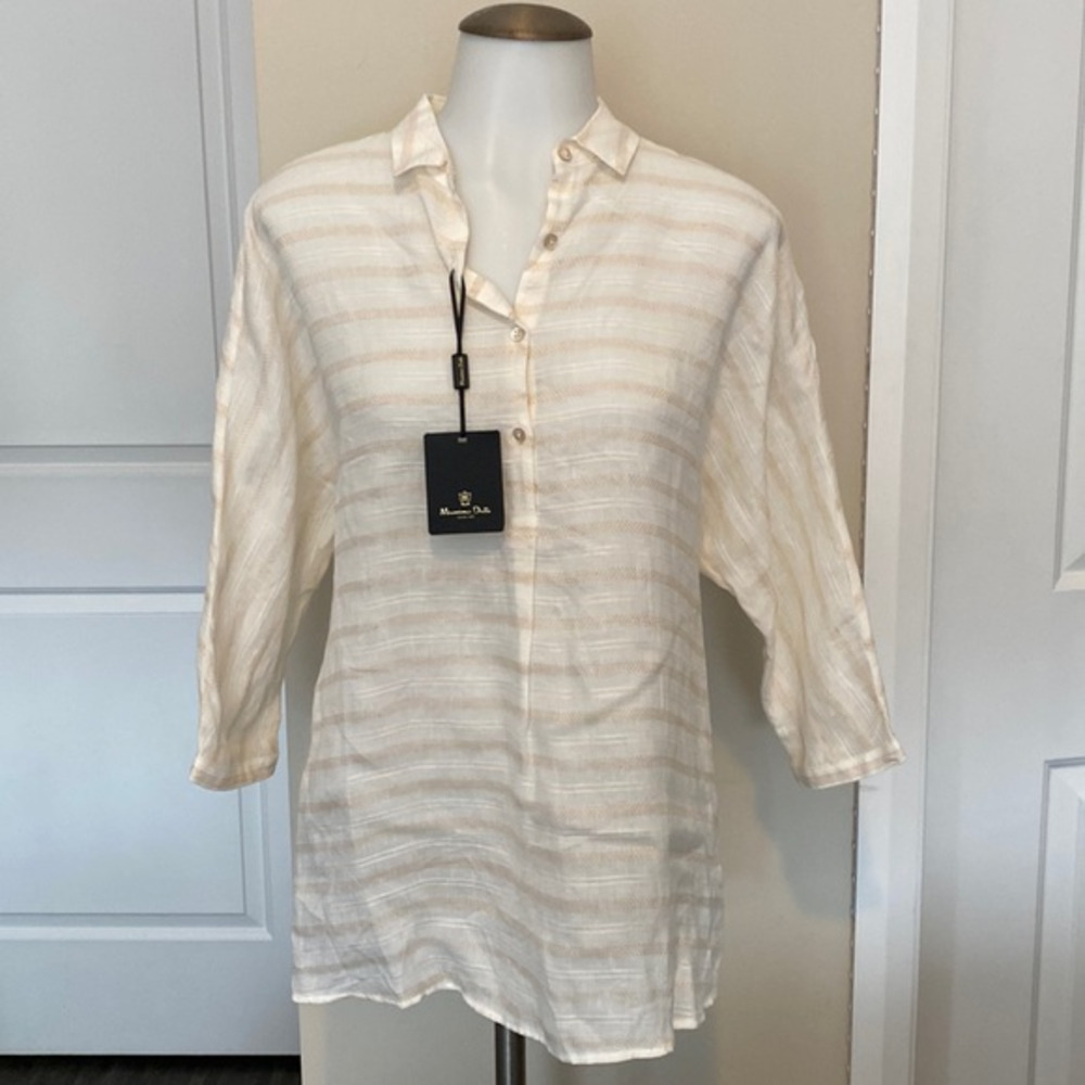 NWT! Massimo Dutti Striped Linen Tie Blouse
